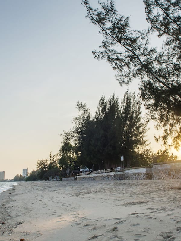 On the beach, white sand