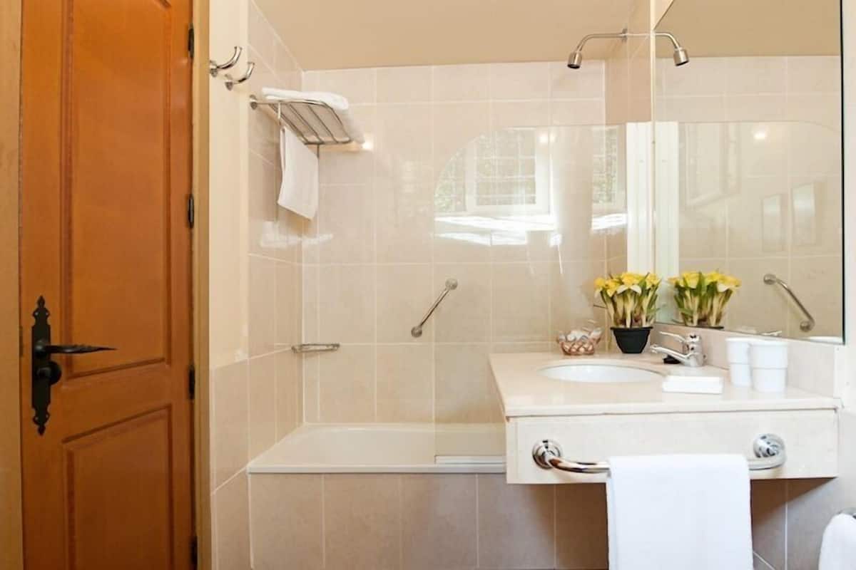 combined shower/bathtub, free toiletries, hair dryer, bidet