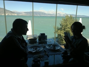 Dinner served, sea views