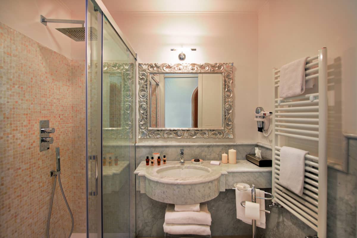 junior suite, 1 bedroom, terrace, sea view | bathroom | designer toiletries, hair dryer, slippers, bidet
