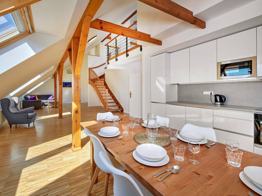 Exklusivt penthouse - 2 sovrum - terrass | Eget kök | Kylskåp, mikrovågsugn, spishäll och kaffe- och tebryggare