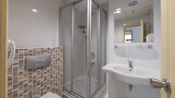 Shower, free toiletries, hair dryer, slippers