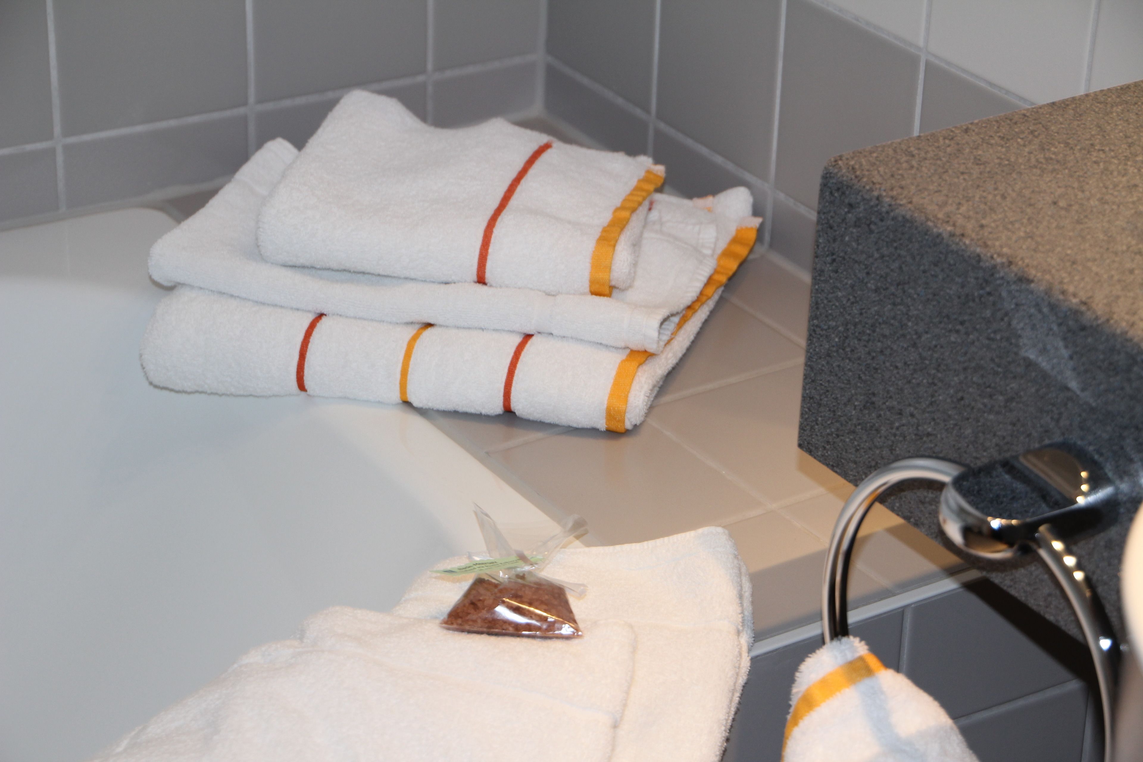 free toiletries, hair dryer, towels