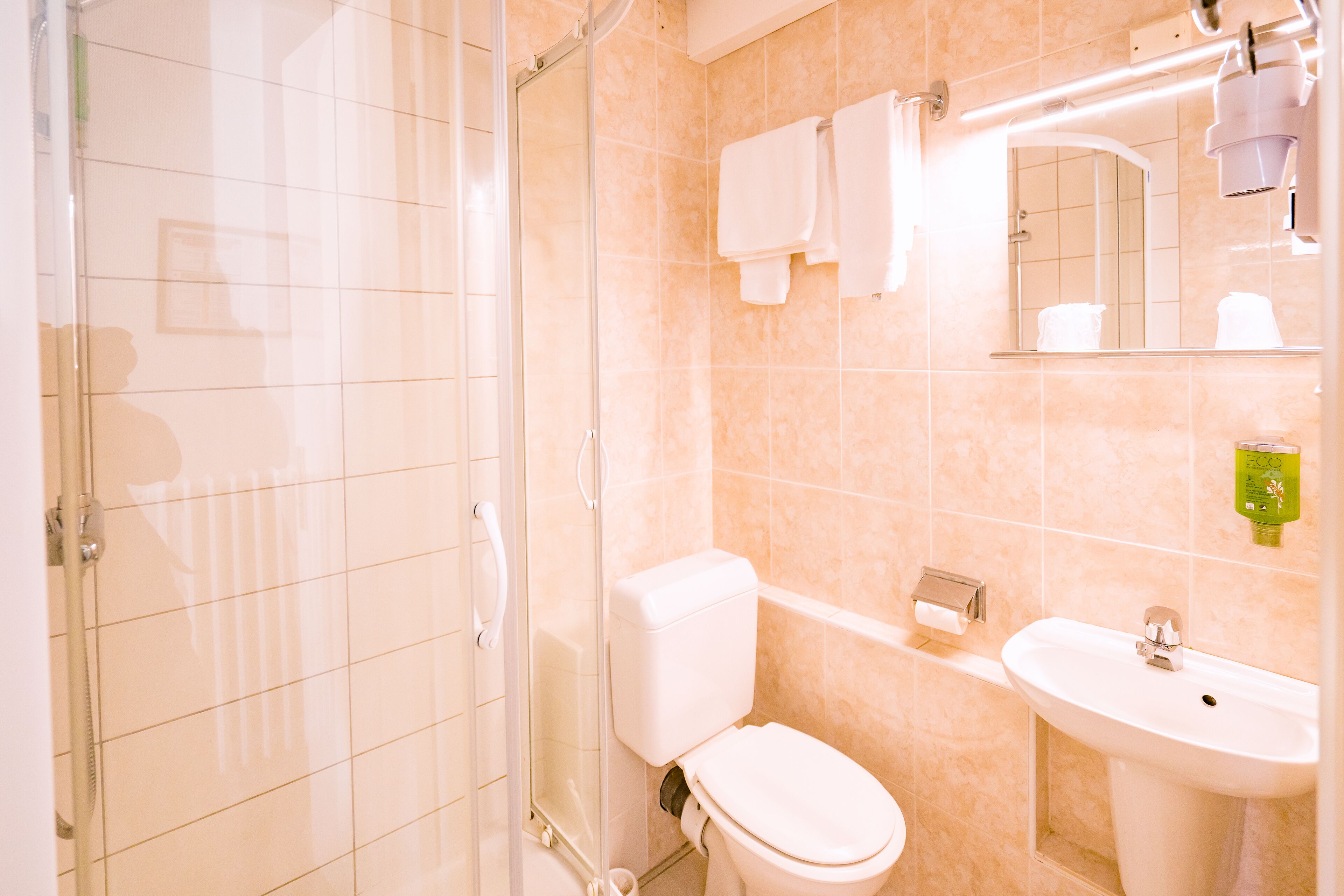 twin room | bathroom | hair dryer, towels