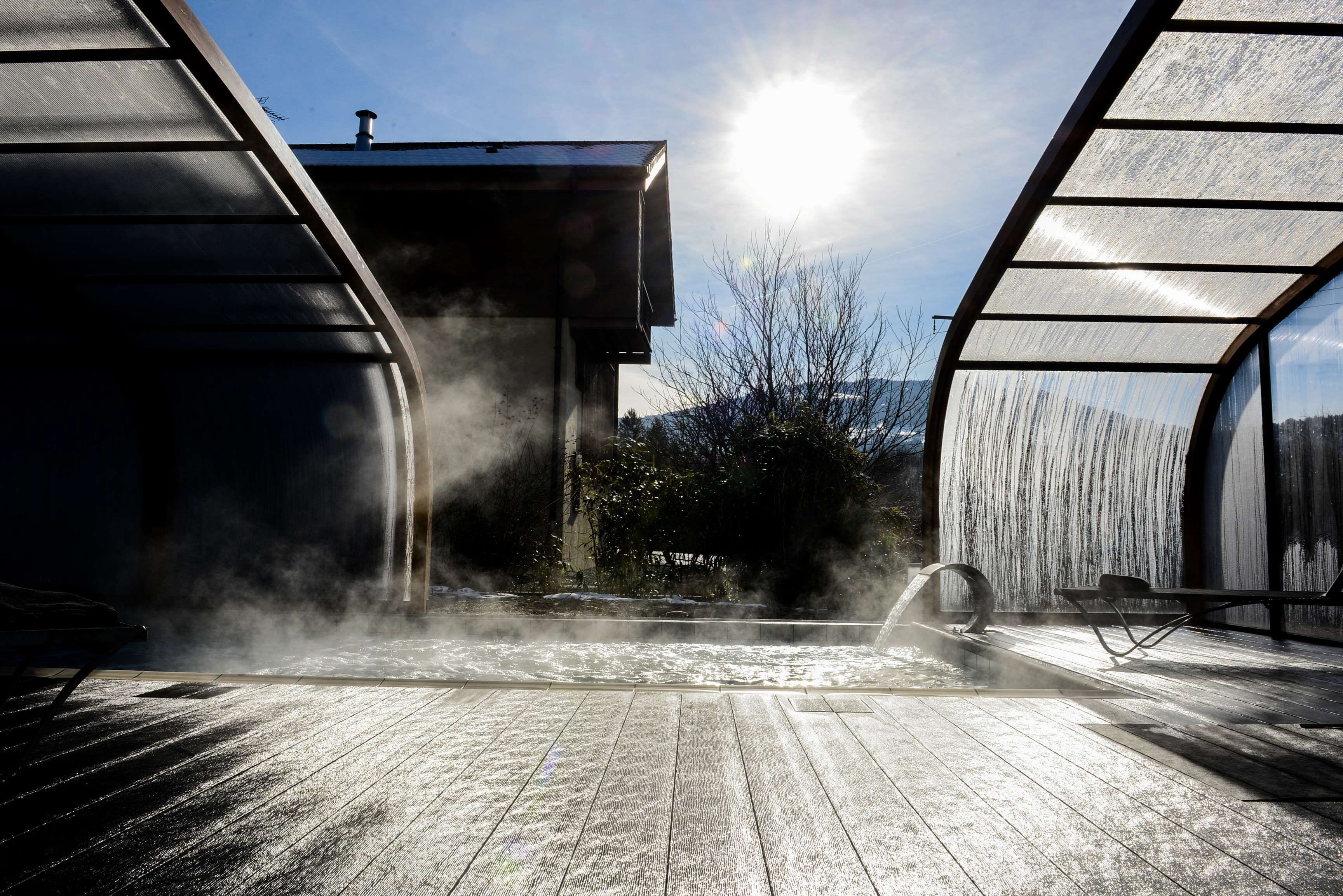 indoor pool, open 10:00 am to 8:00 pm, pool loungers