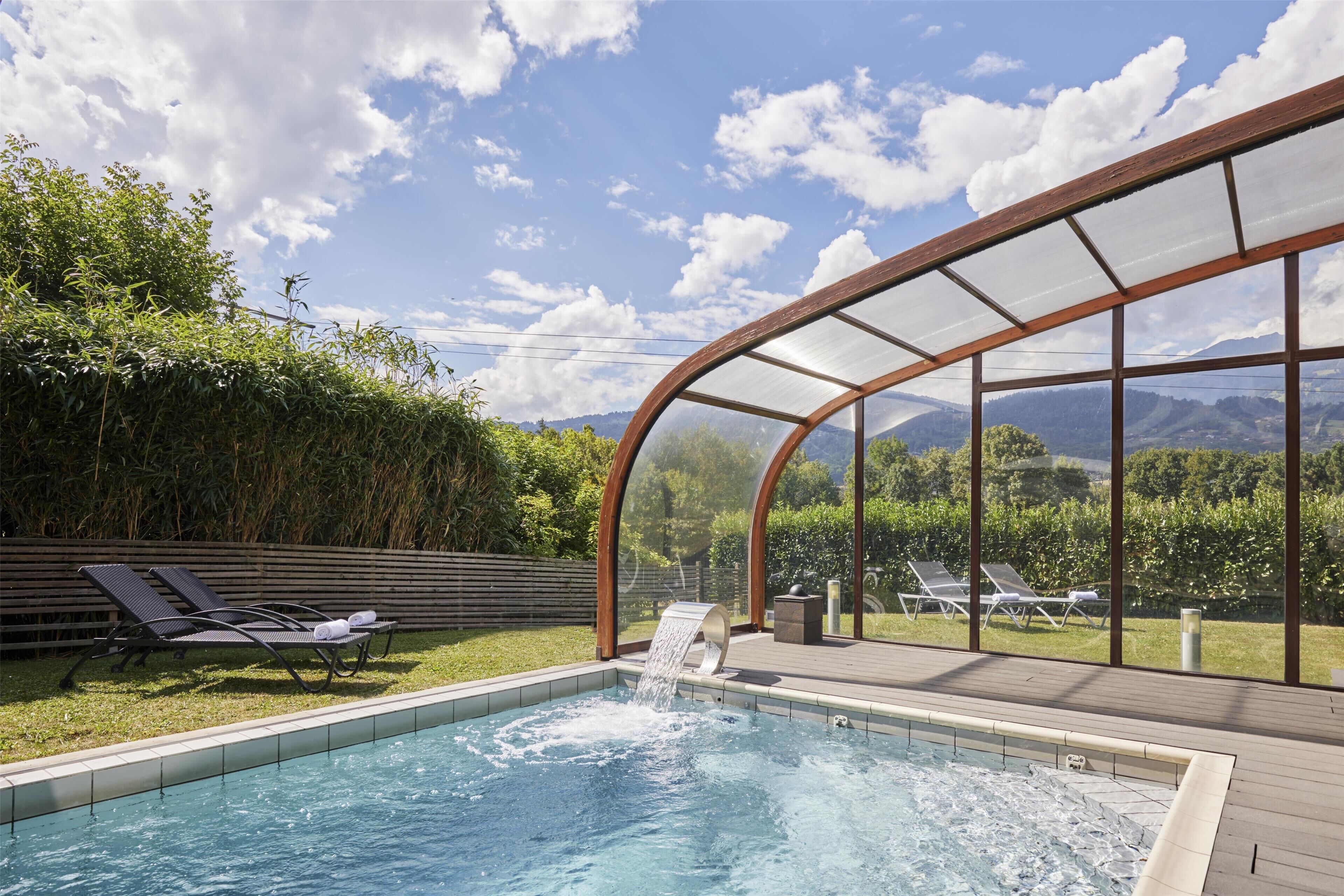 Indoor pool, open 10:00 AM to 8:00 PM, sun loungers