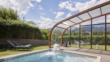 Indoor pool, open 10:00 AM to 8:00 PM, sun loungers