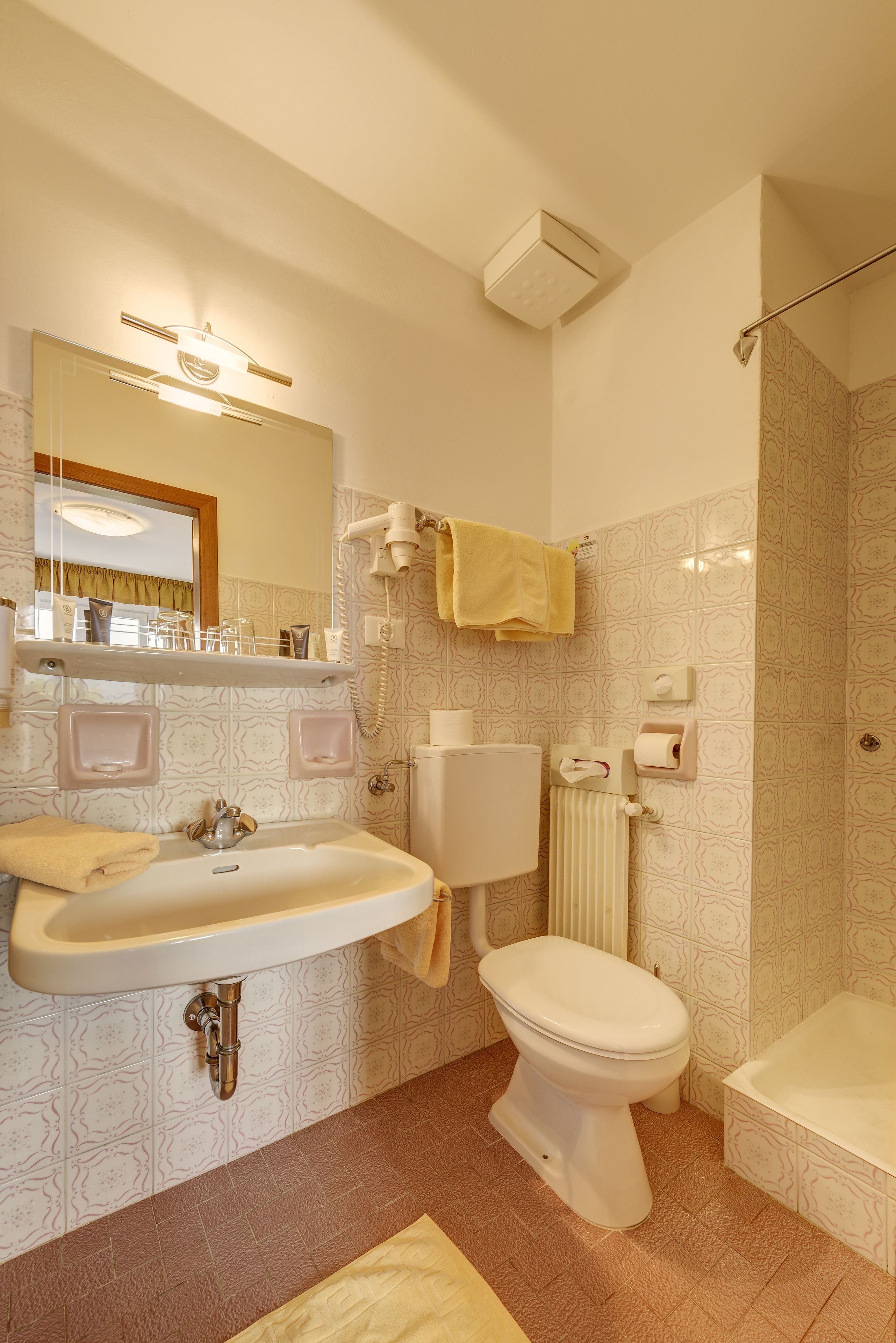 standard double room | bathroom | hair dryer, towels