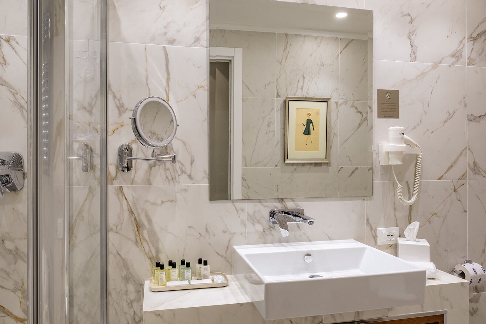 free toiletries, hair dryer, bathrobes, towels