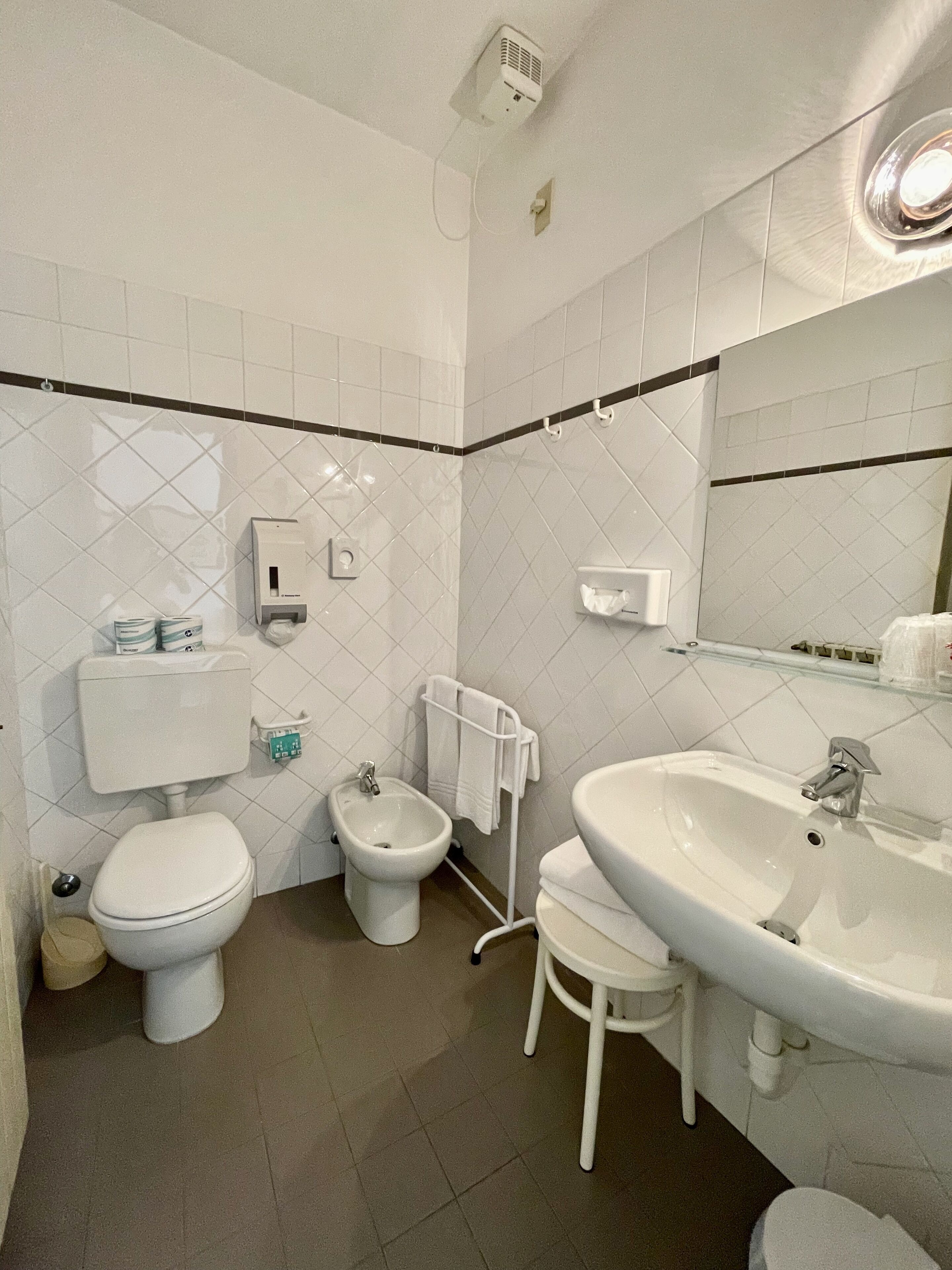 classic double or twin room | bathroom | shower, hair dryer, bidet, towels