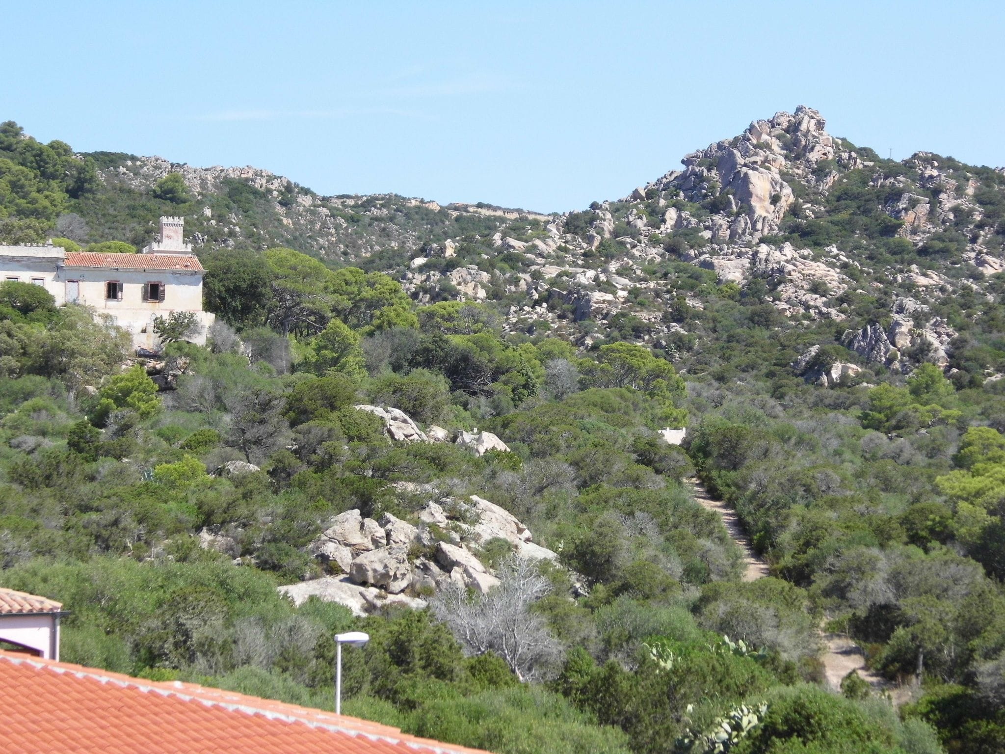 Paesaggio montuoso con terreno roccioso e vegetazione lussureggiante.