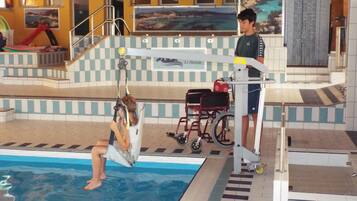 Indoor pool, open 9:00 AM to 7:30 PM, sun loungers