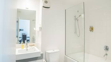 Free toiletries, hair dryer, heated floors, towels