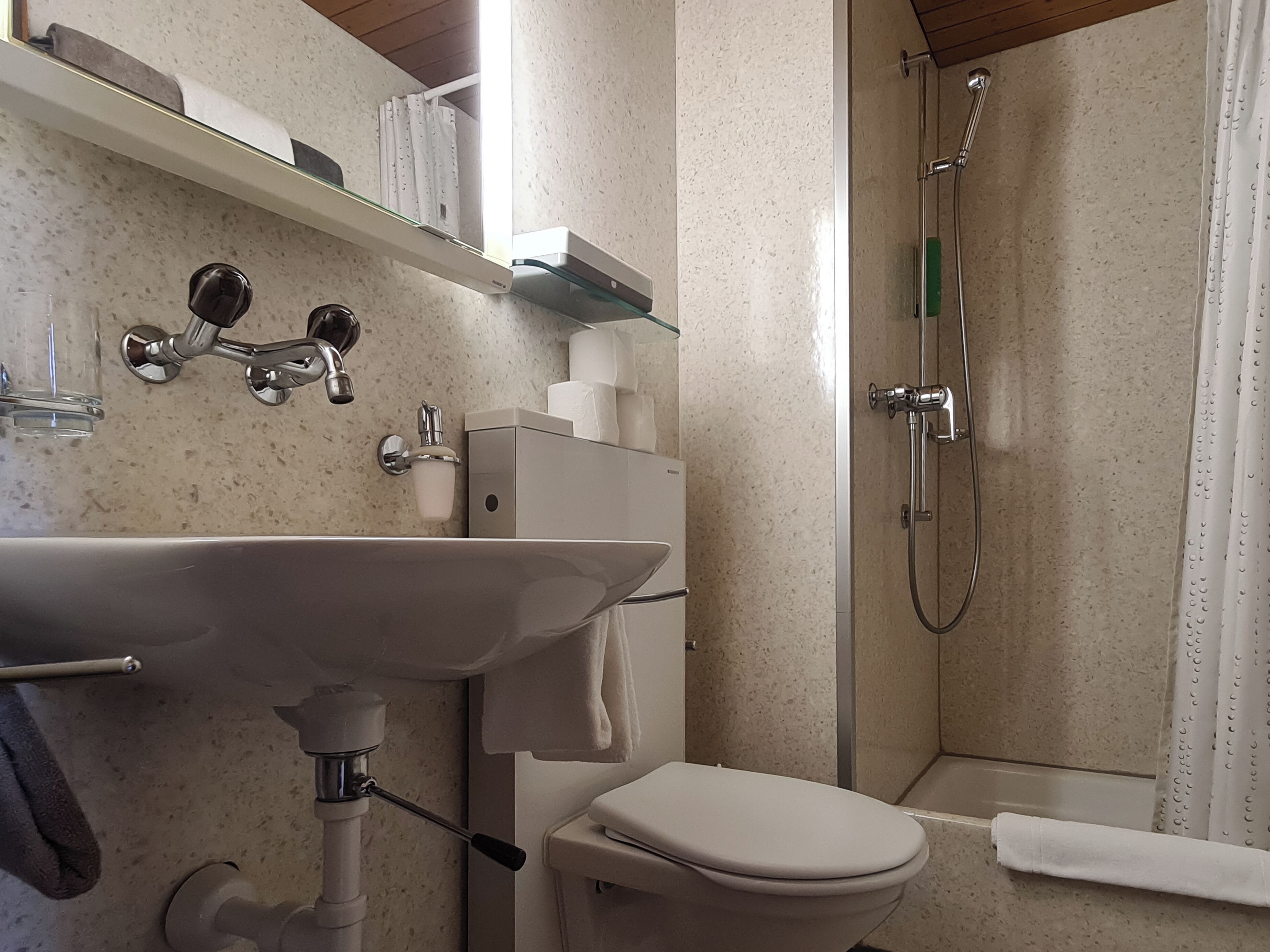 superior triple room, balcony | bathroom | hair dryer, towels, soap, shampoo