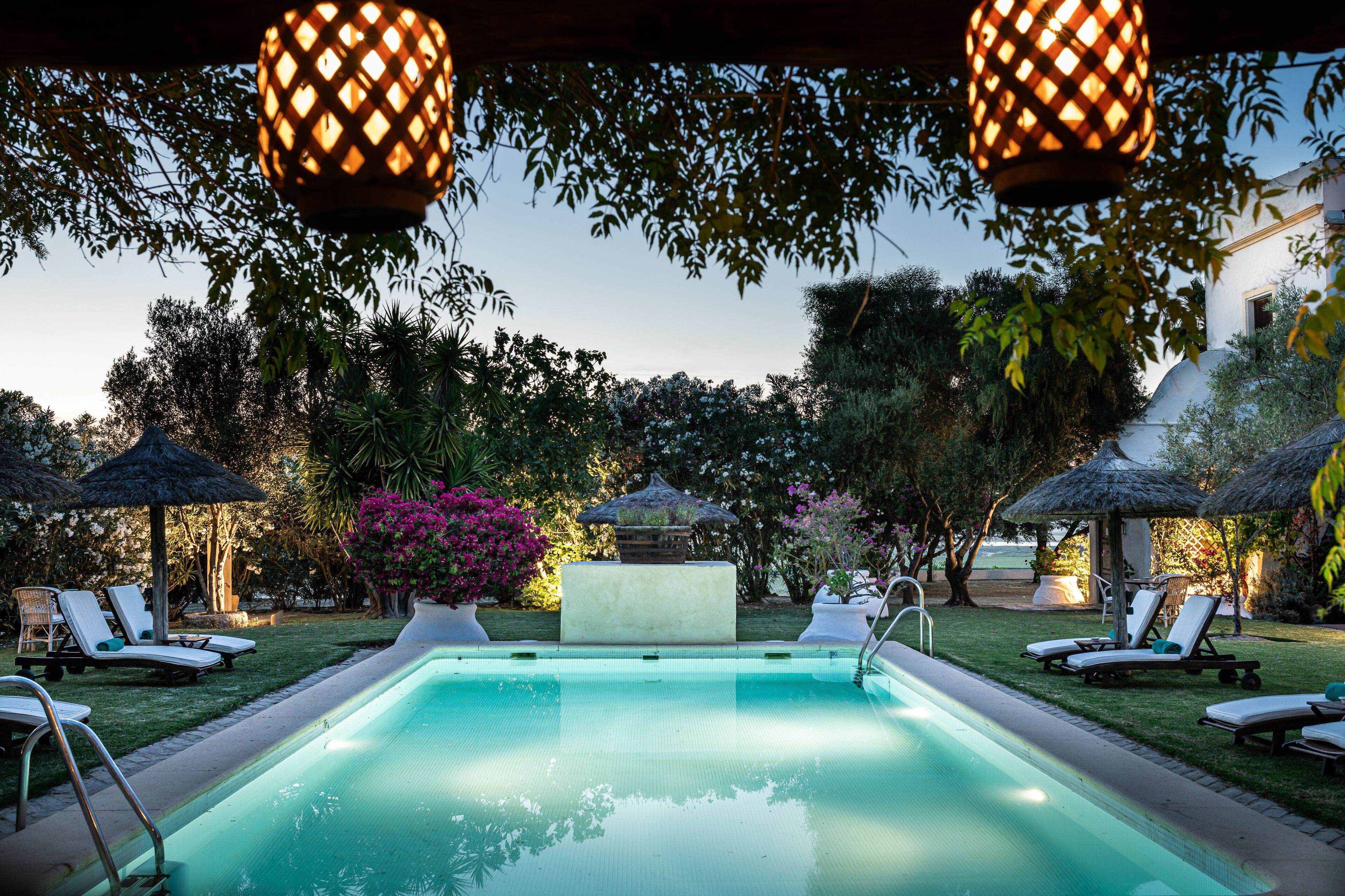 Seasonal outdoor pool, sun loungers