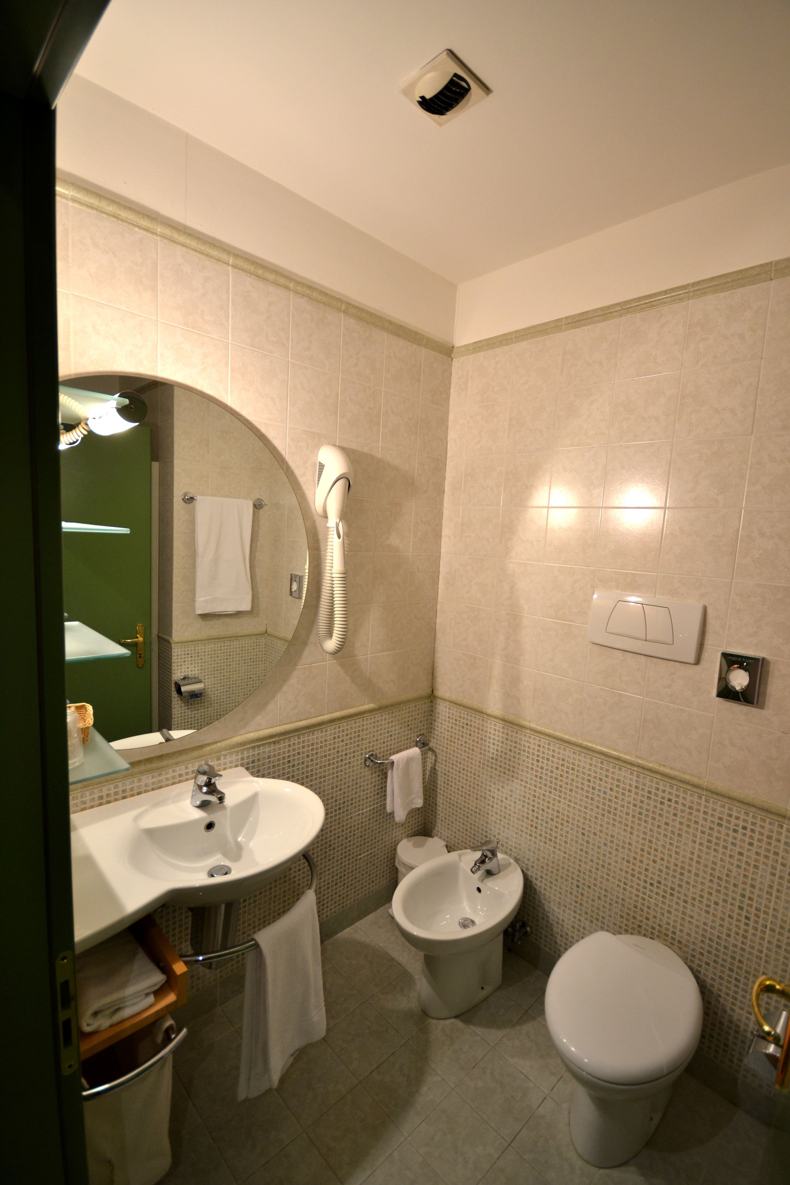 single room | bathroom | shower, hair dryer, bidet, towels