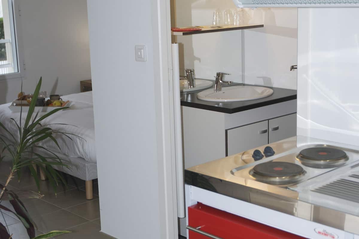 studio, ensuite (confort studios 1/2) | 1 bedroom, individually decorated, iron/ironing board