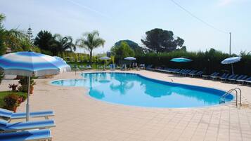2 outdoor pools, pool umbrellas, pool loungers