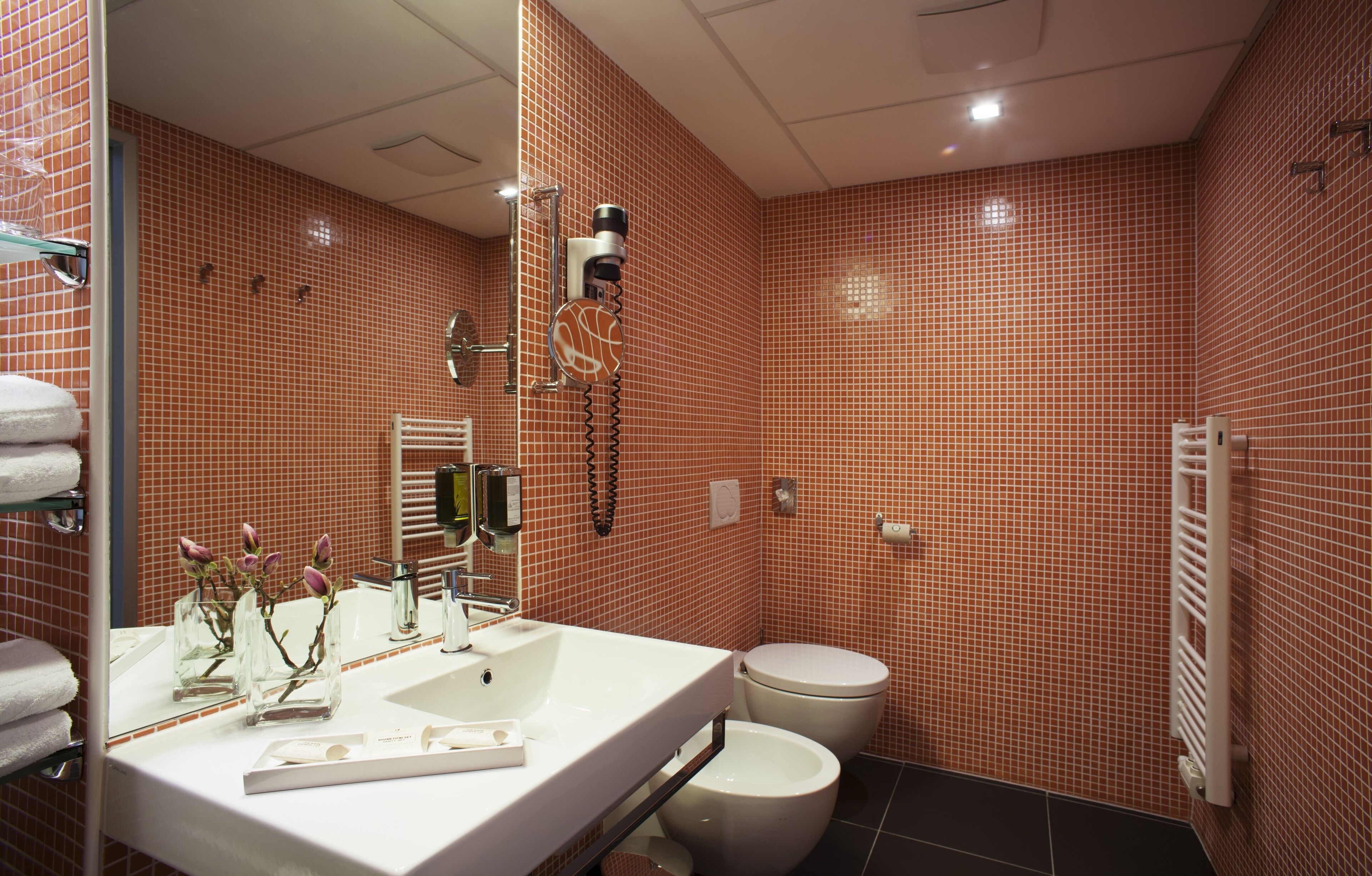 superior double room | bathroom | hair dryer, bathrobes, slippers, towels