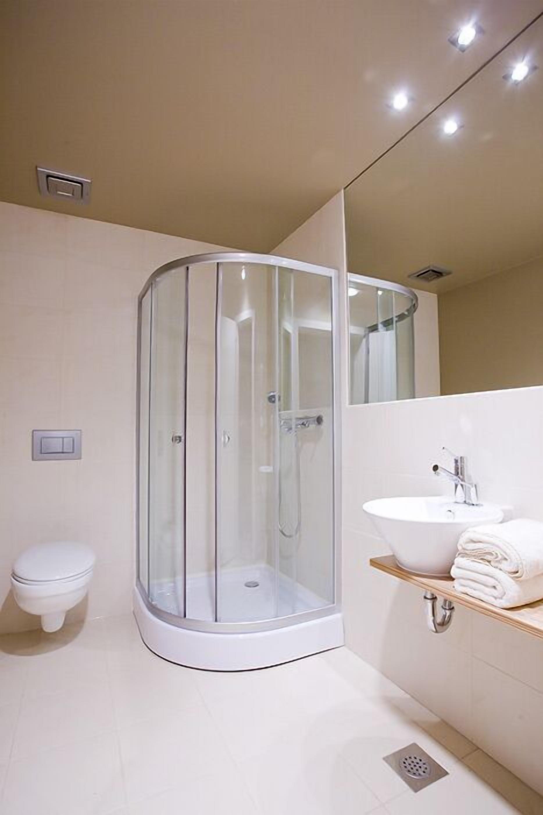 comfort double or twin room | bathroom | shower, hair dryer, towels, soap