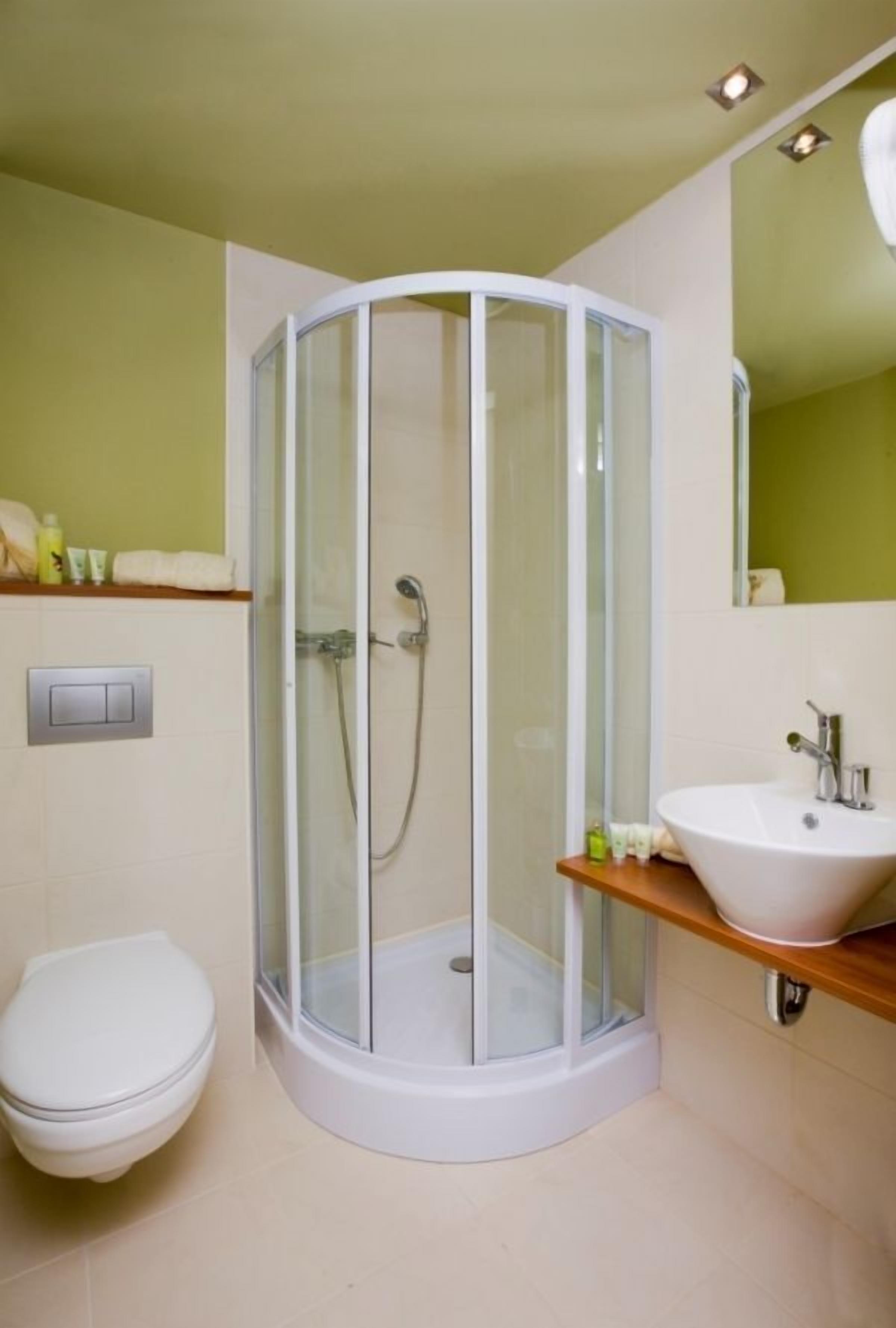 economy double room | bathroom | shower, hair dryer, towels, soap