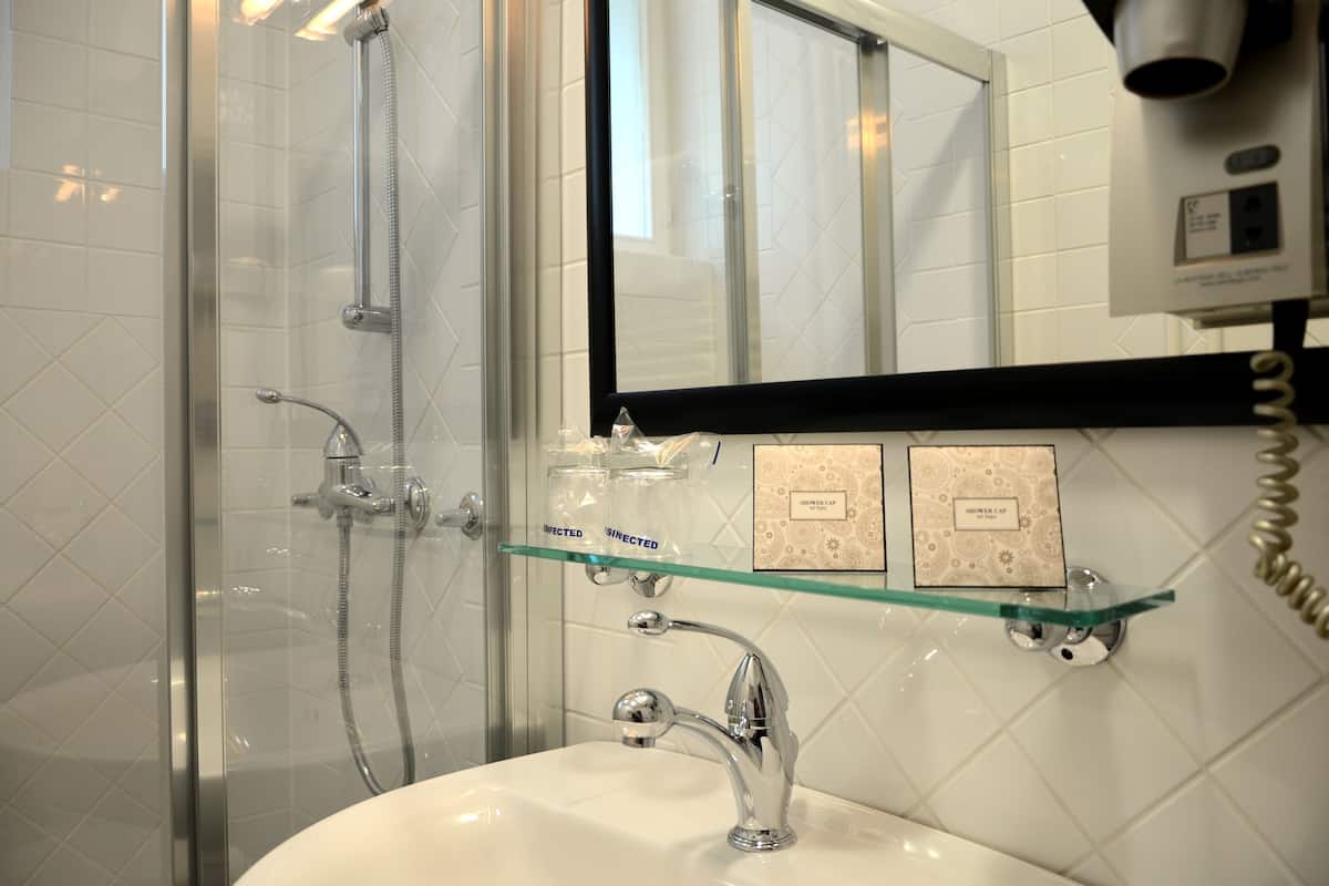 shower, free toiletries, hair dryer, bathrobes