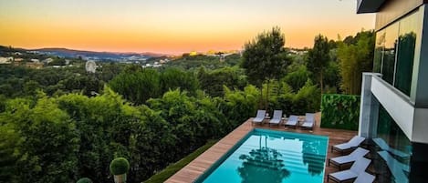 Indoor pool, outdoor pool, sun loungers