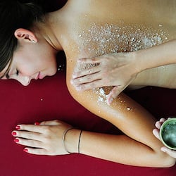 Outdoor treatment area, sauna, steam room, body treatments, aromatherapy