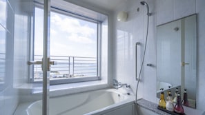 Corner Ocean Twin, Non Smoking | Bathroom | Combined shower/tub, free toiletries, hair dryer, slippers - The Beach Tower Okinawa (Chatan)