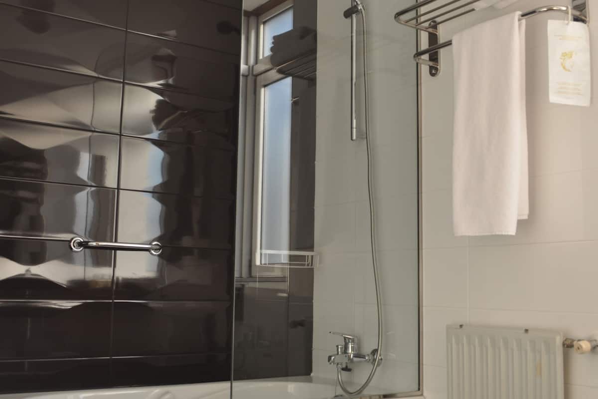 free toiletries, hair dryer, bidet, towels