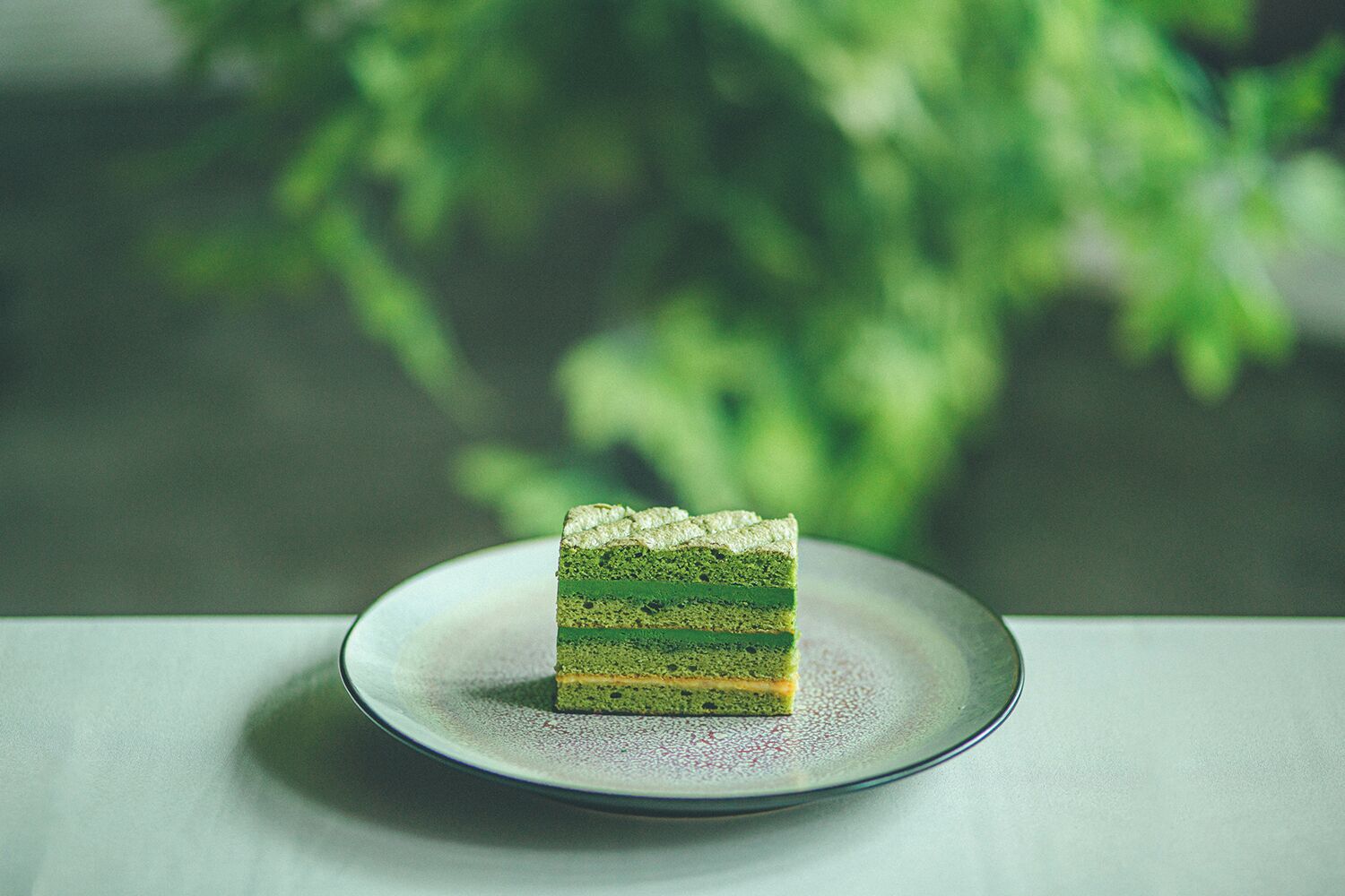 A slice of layered cake on a plate.
