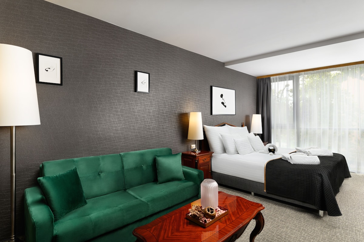 Superior Plus room | 1 slaapkamer, een kluis op de kamer, een bureau, een laptopwerkplek