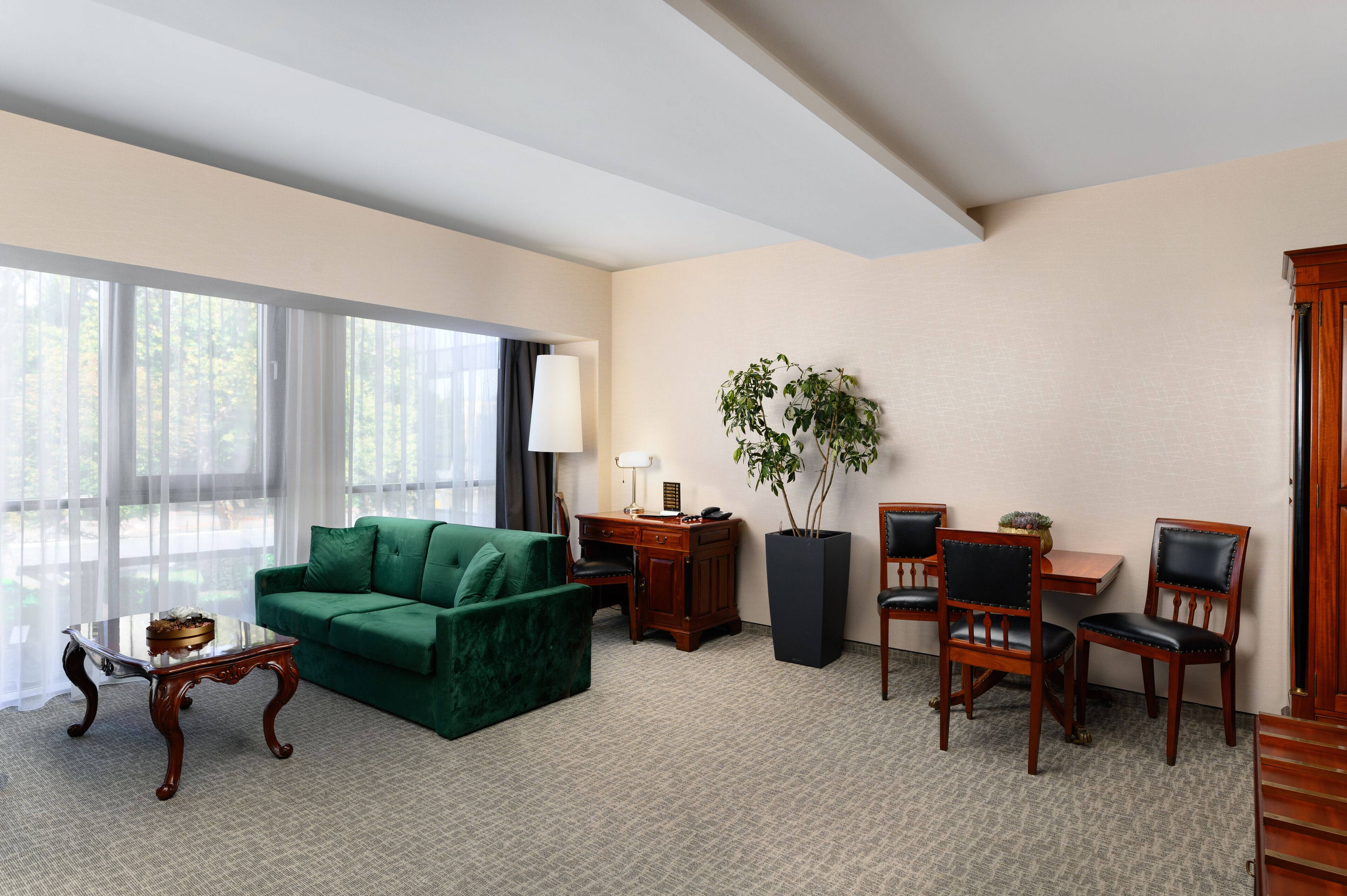 executive suite | in-room safe, desk, laptop workspace, blackout curtains
