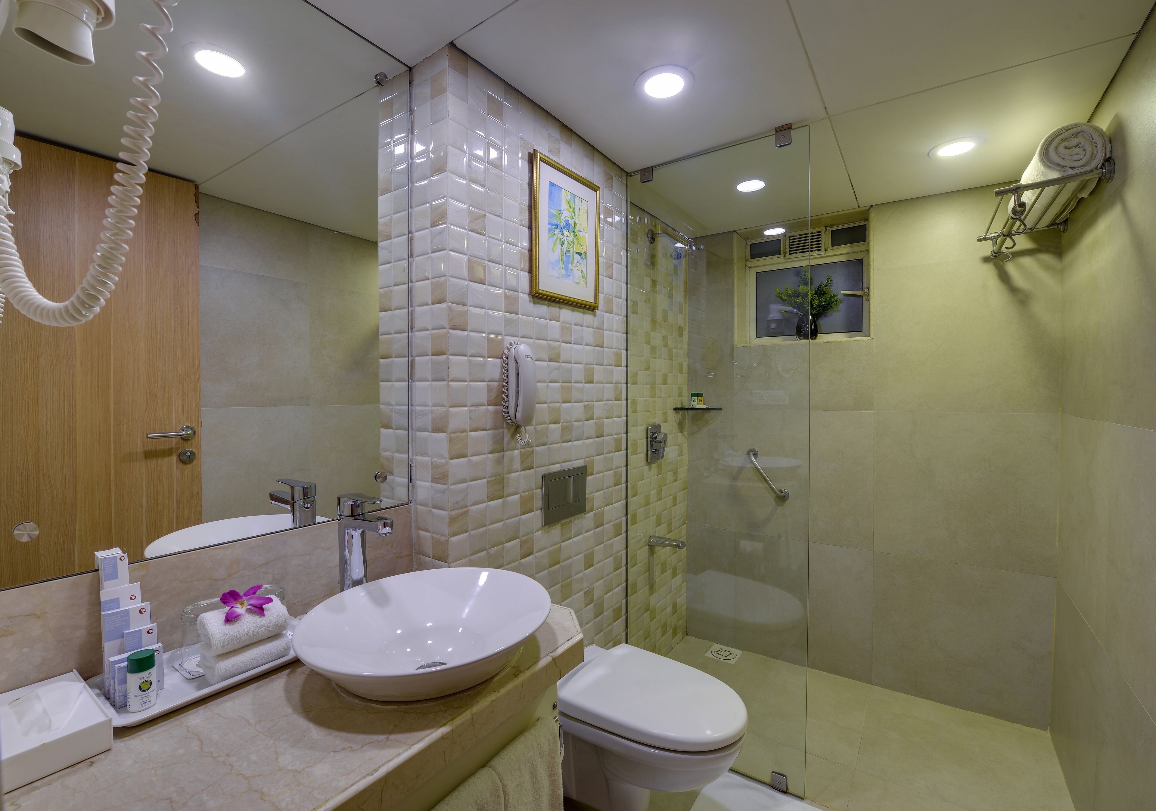 superior room | bathroom | shower, free toiletries, hair dryer, bathrobes
