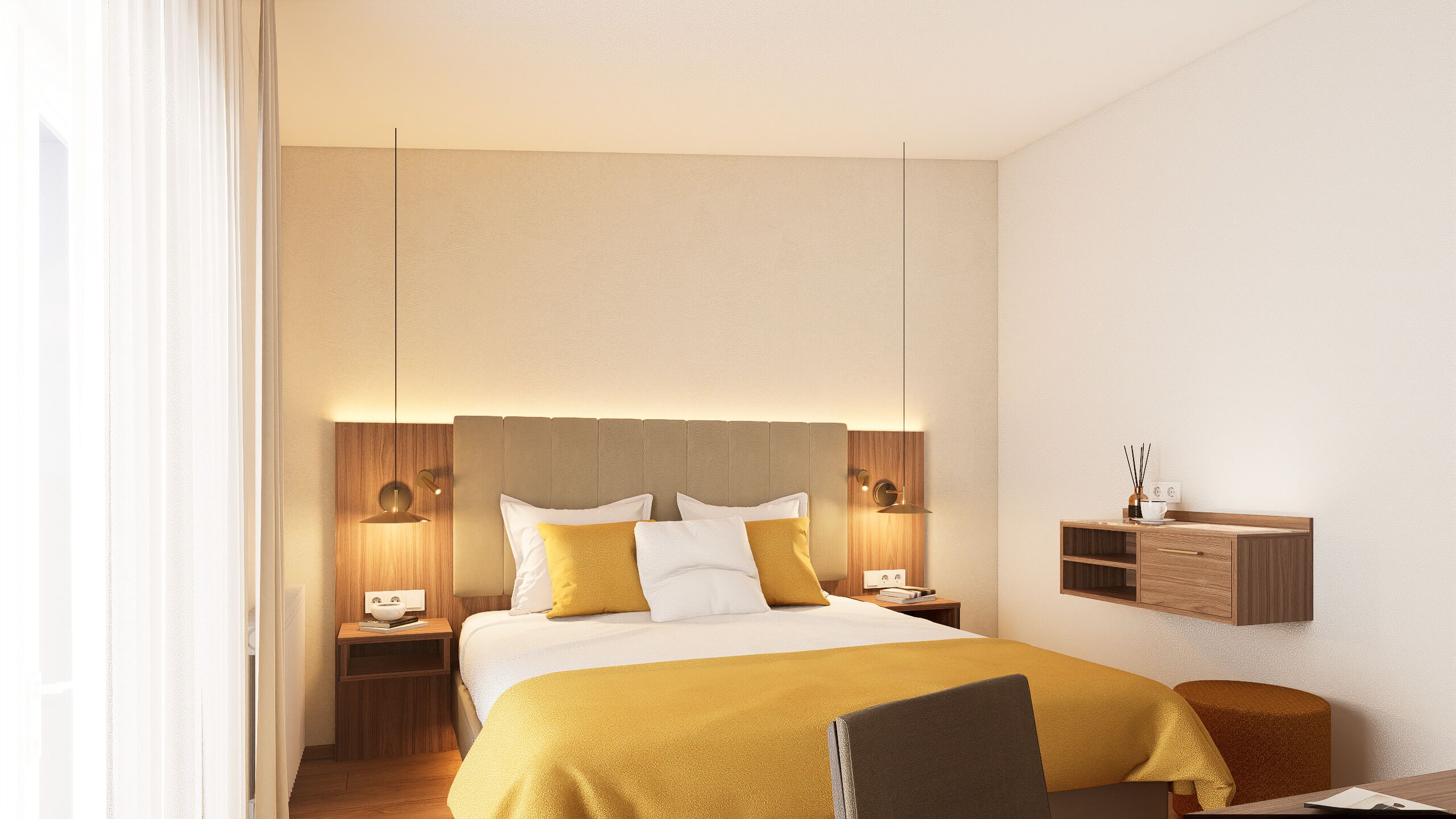 Quarto casal luxo | Roupas de cama premium, edredons de pluma, camas Select Comfort