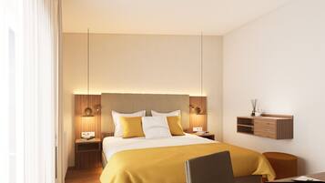 Quarto casal luxo | Roupas de cama premium, edredons de pluma, camas Select Comfort