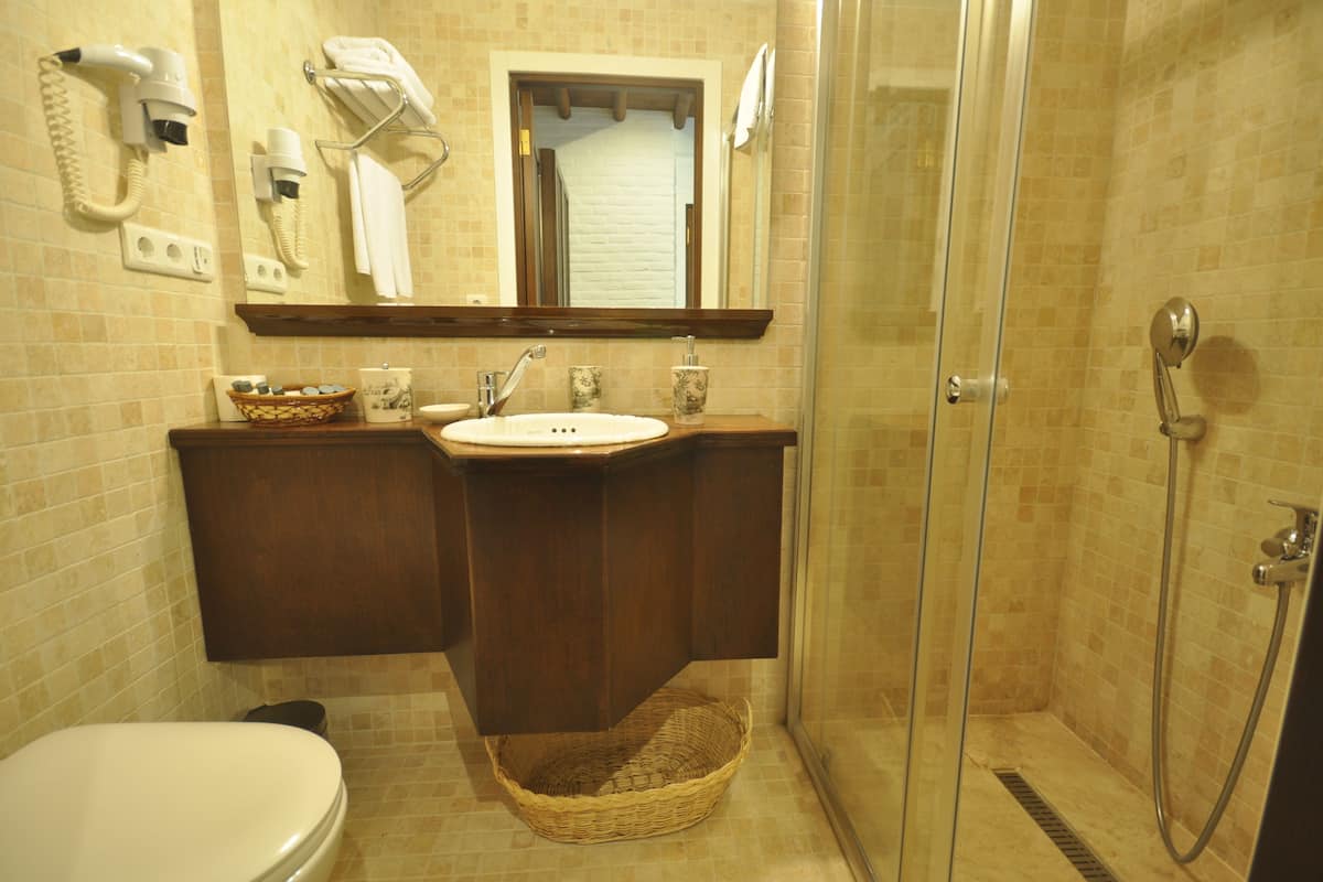 shower, free toiletries, hair dryer, bathrobes