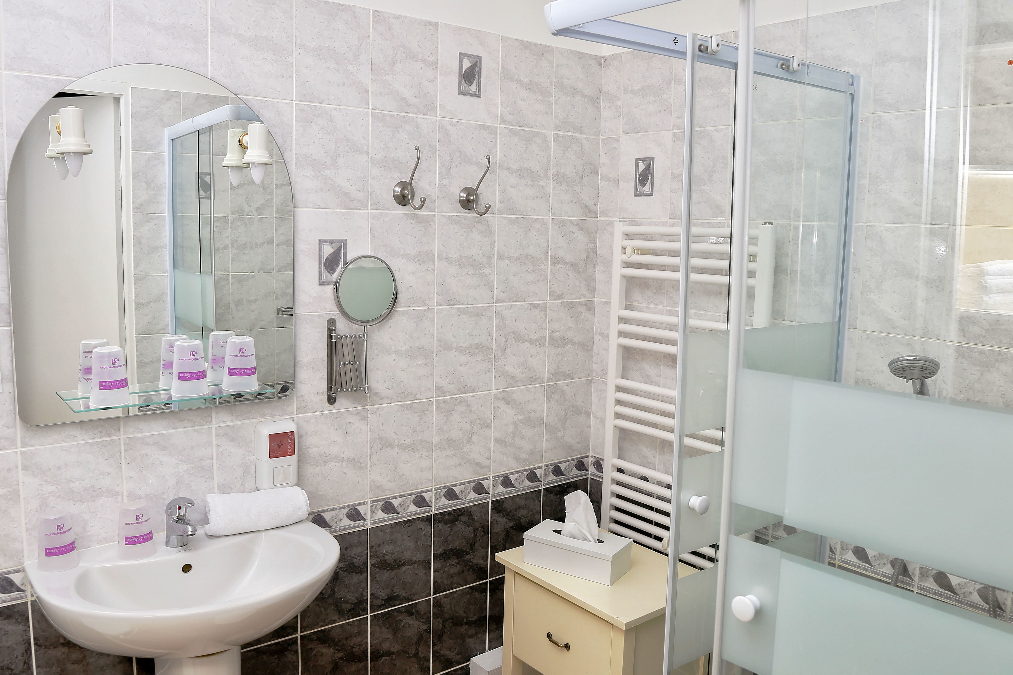 shower, free toiletries, hair dryer, towels