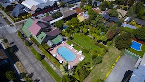 Outdoor pool, pool loungers