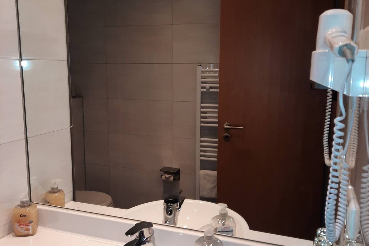 comfort double room | bathroom | hair dryer, towels