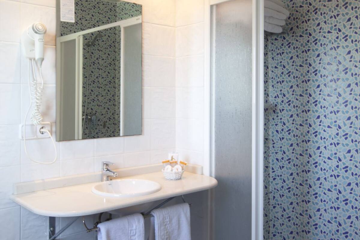 shower, free toiletries, hair dryer, towels