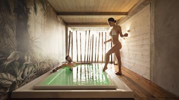Sauna, hot tub, steam room, deep-tissue massages, sports massages