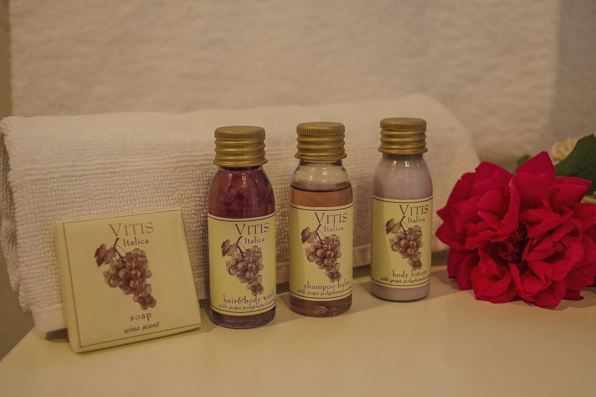 superior double room | bathroom | shower, free toiletries, hair dryer, slippers