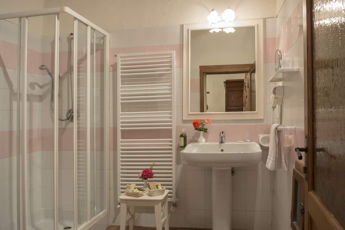 basic double room | bathroom | shower, free toiletries, hair dryer, slippers