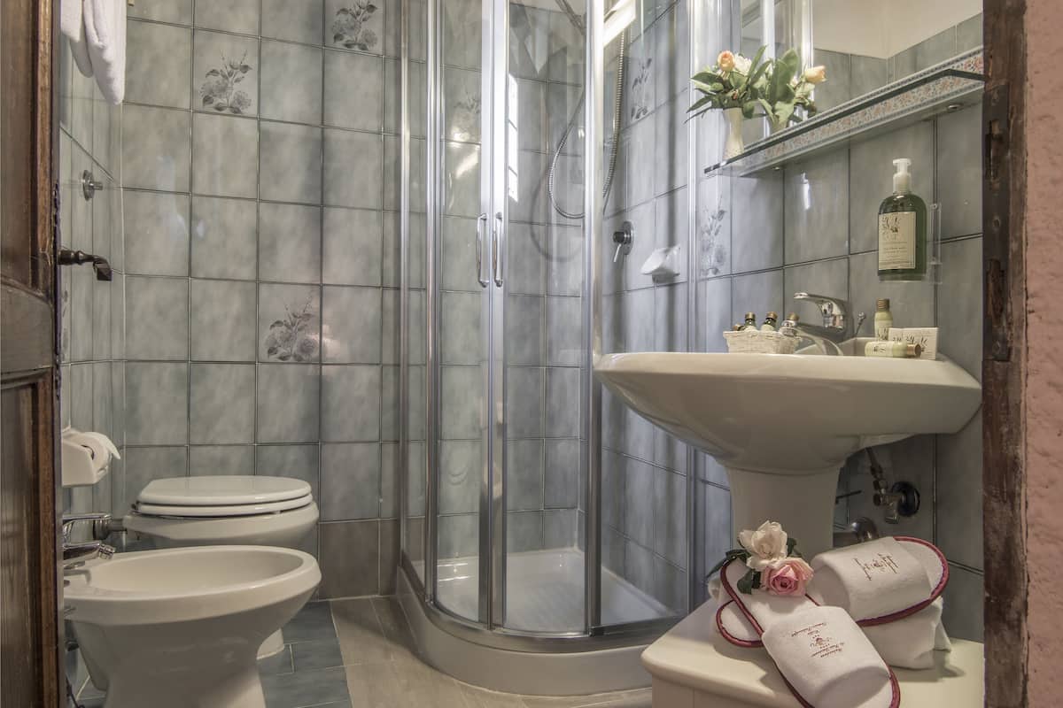 deluxe double room | bathroom | free toiletries, hair dryer, towels