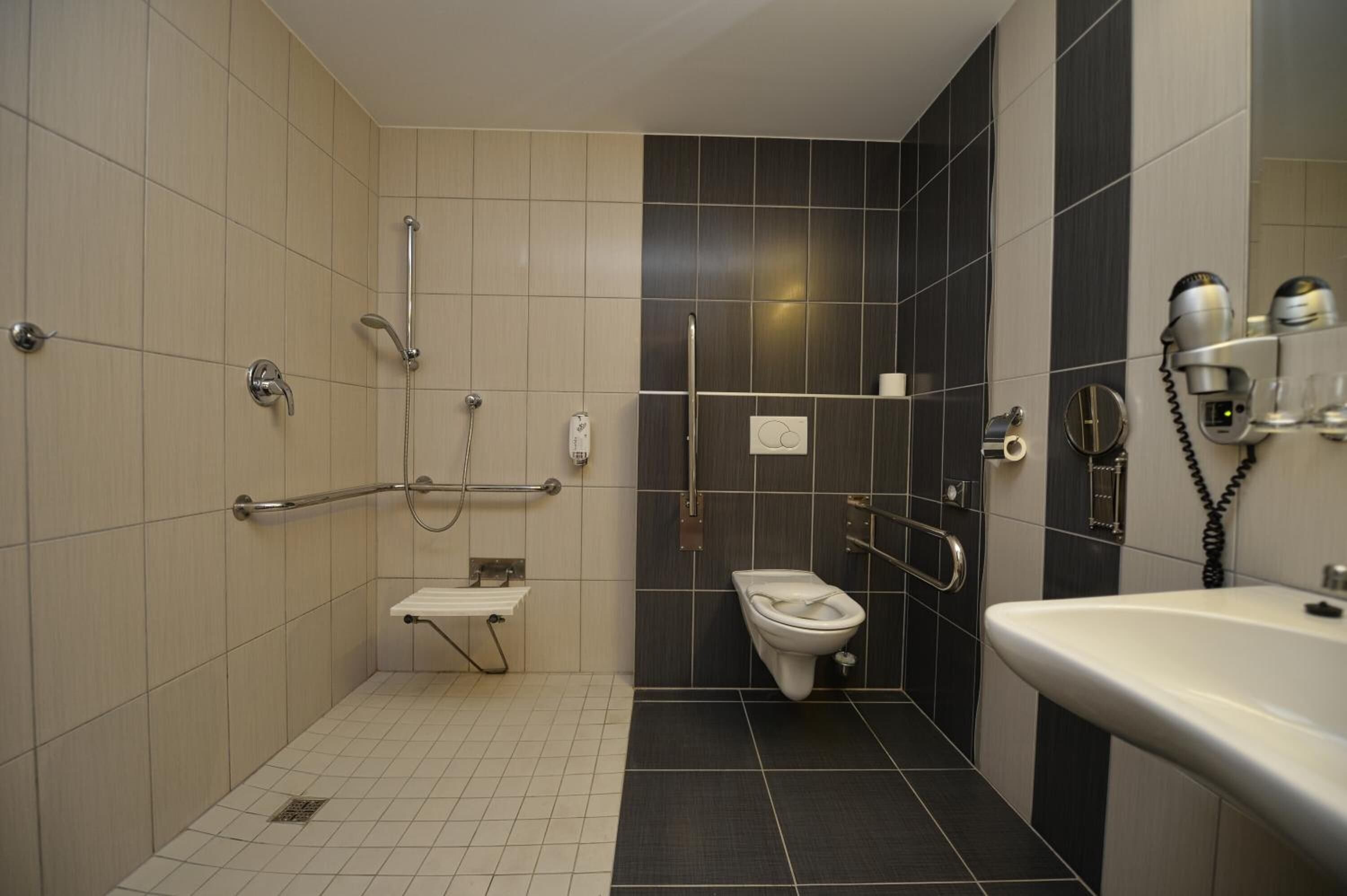 single room (barrier-free) | bathroom | shower, free toiletries, hair dryer, towels