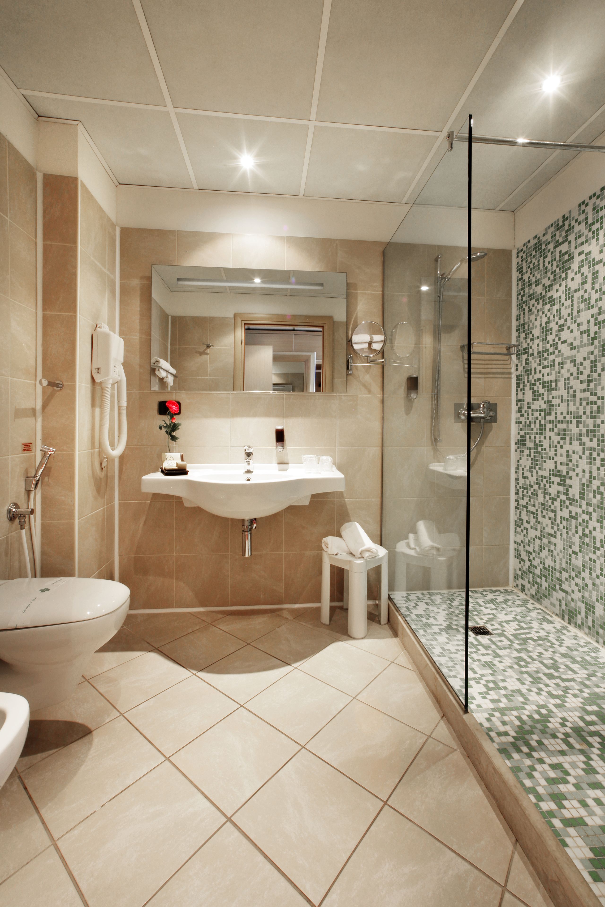 free toiletries, hair dryer, slippers, towels