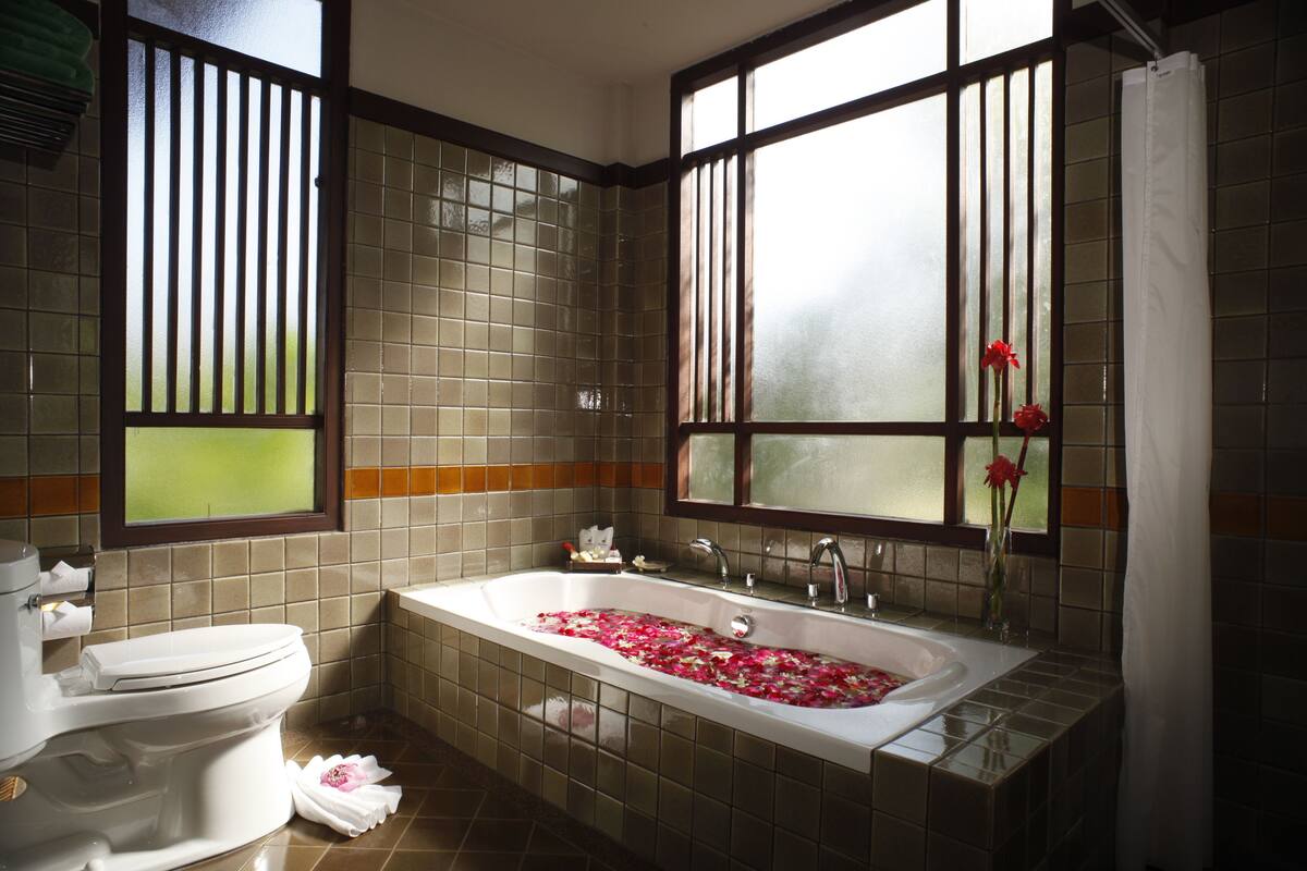 thai style bungalow  | bathroom | separate bathtub and shower, free toiletries, hair dryer, bathrobes