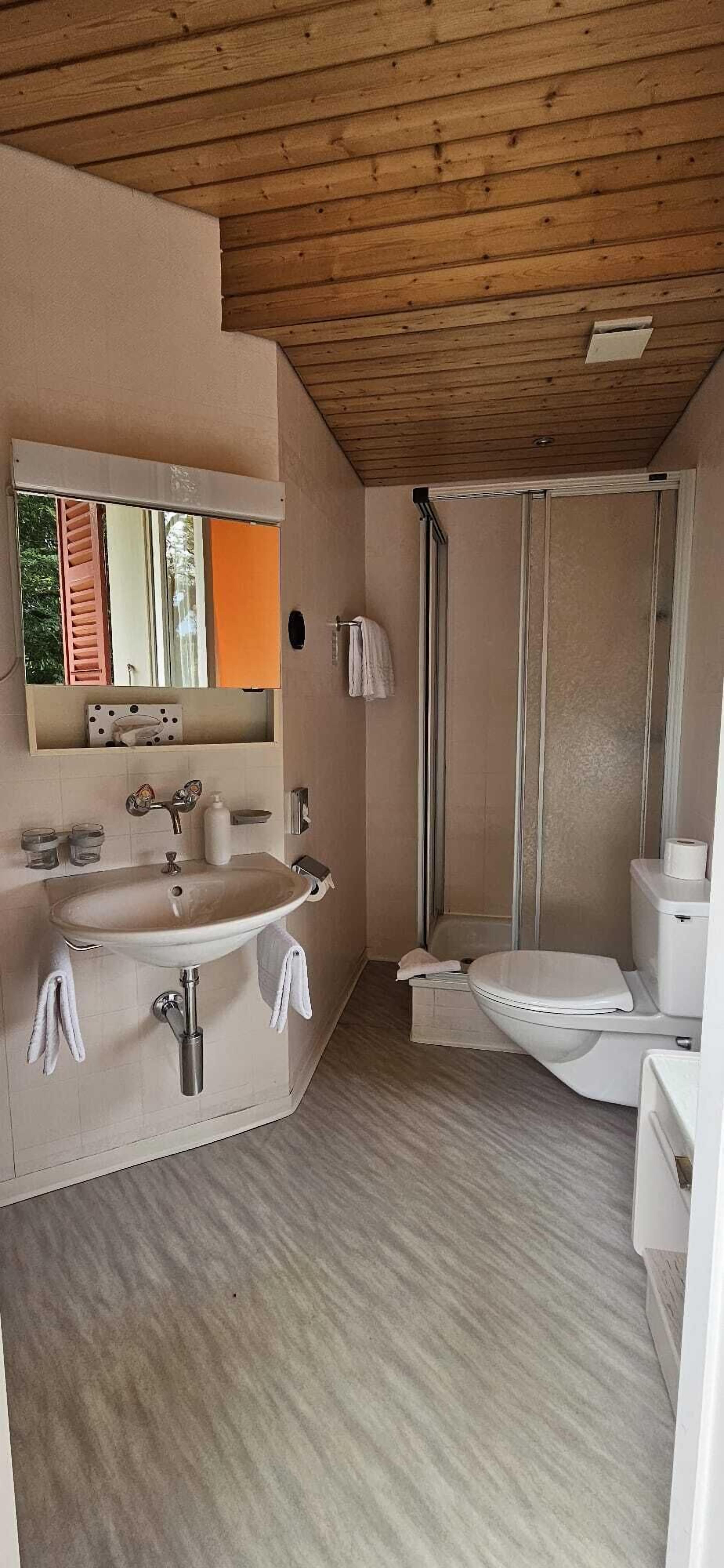 superior double room | bathroom | free toiletries, hair dryer, towels