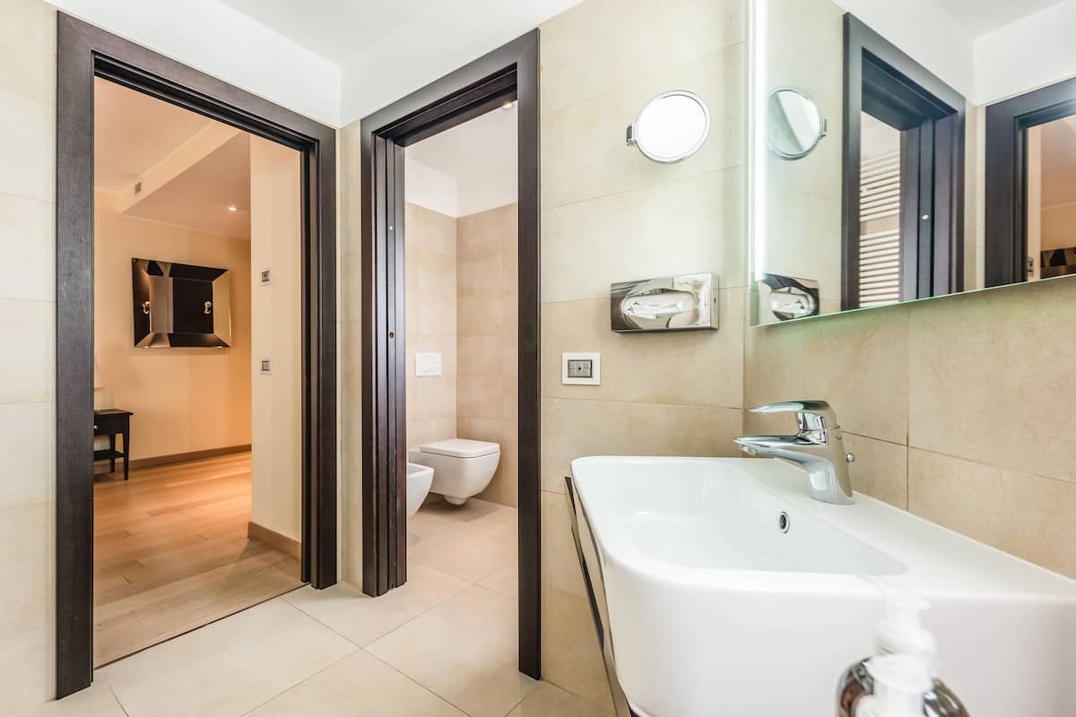 free toiletries, hair dryer, slippers, bidet